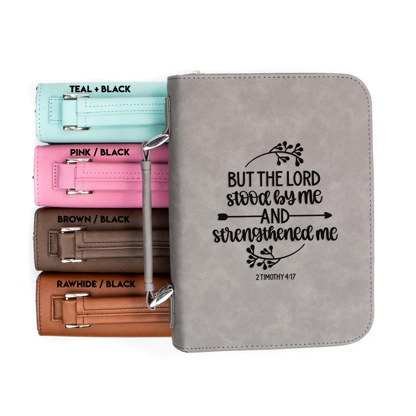 Stood by Me 2 Timothy 4-17 Bible Cover | Faux Leather With Handle + Pockets