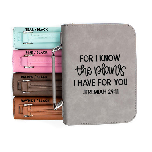 For I Know the Plans Jeremiah 29-11 Bible Cover | Faux Leather With Handle + Pockets
