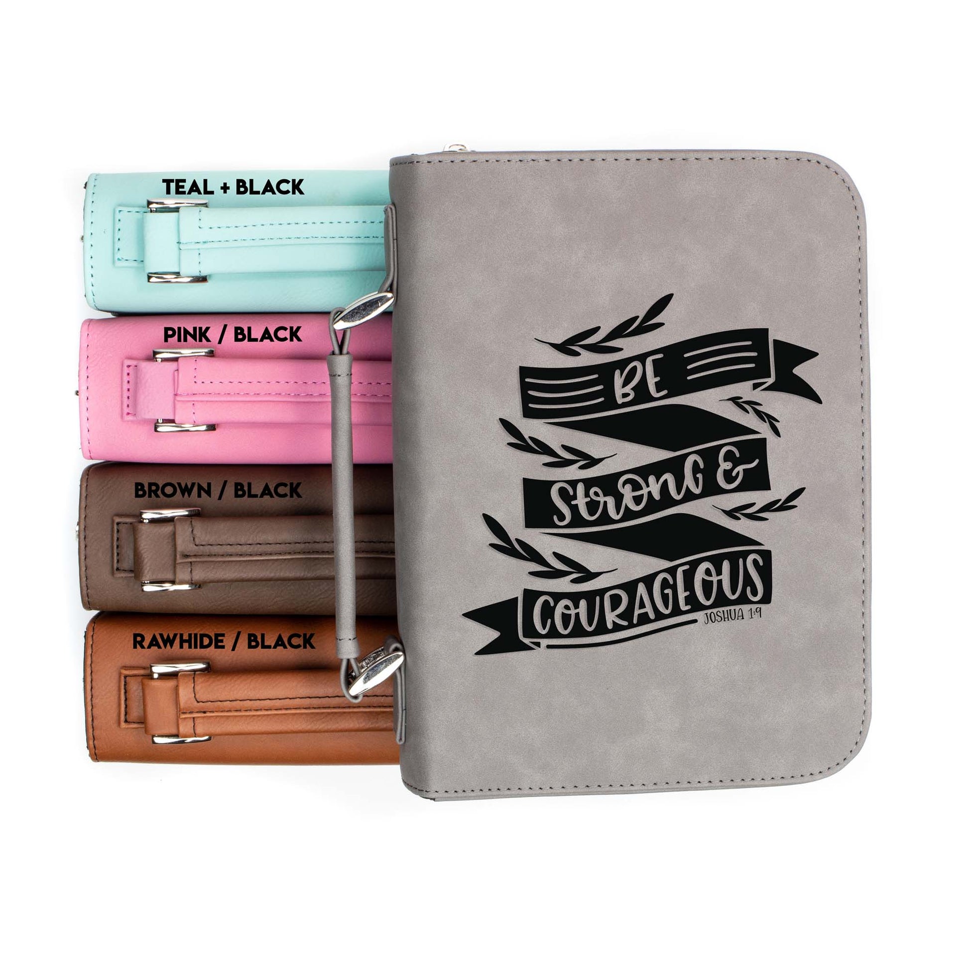 Be Strong and Courageous Joshua 1-9 Bible Cover | Faux Leather With Handle + Pockets