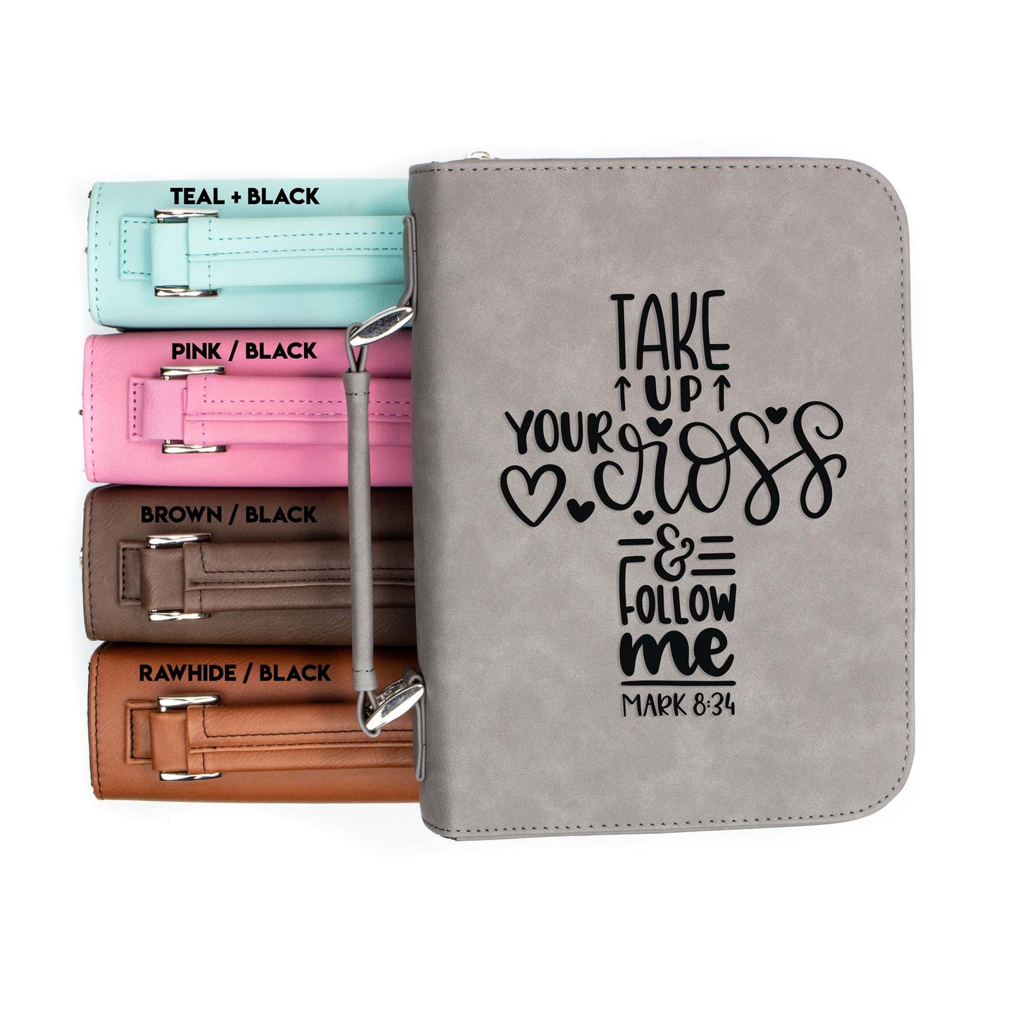Take Up Your Cross Mark 8-34 Bible Cover | Faux Leather With Handle + Pockets