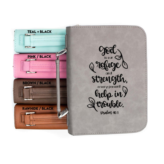 God is Our Refuge Psalm 46-1 Bible Cover | Faux Leather With Handle + Pockets