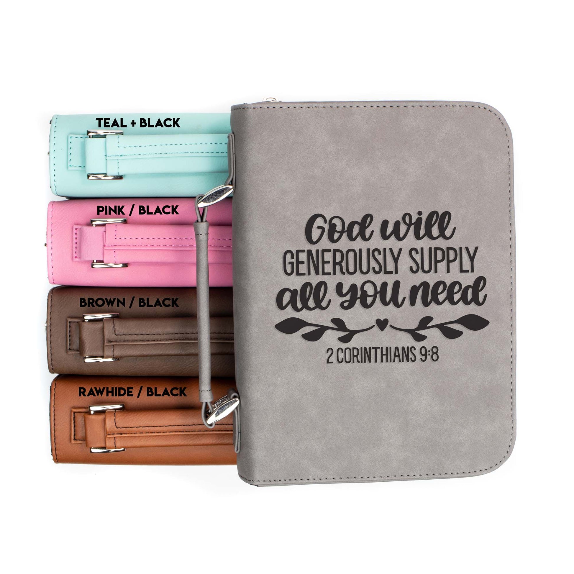 God Will Generously Supply 1 Corinthians 9-8 Bible Cover | Faux Leather With Handle + Pockets