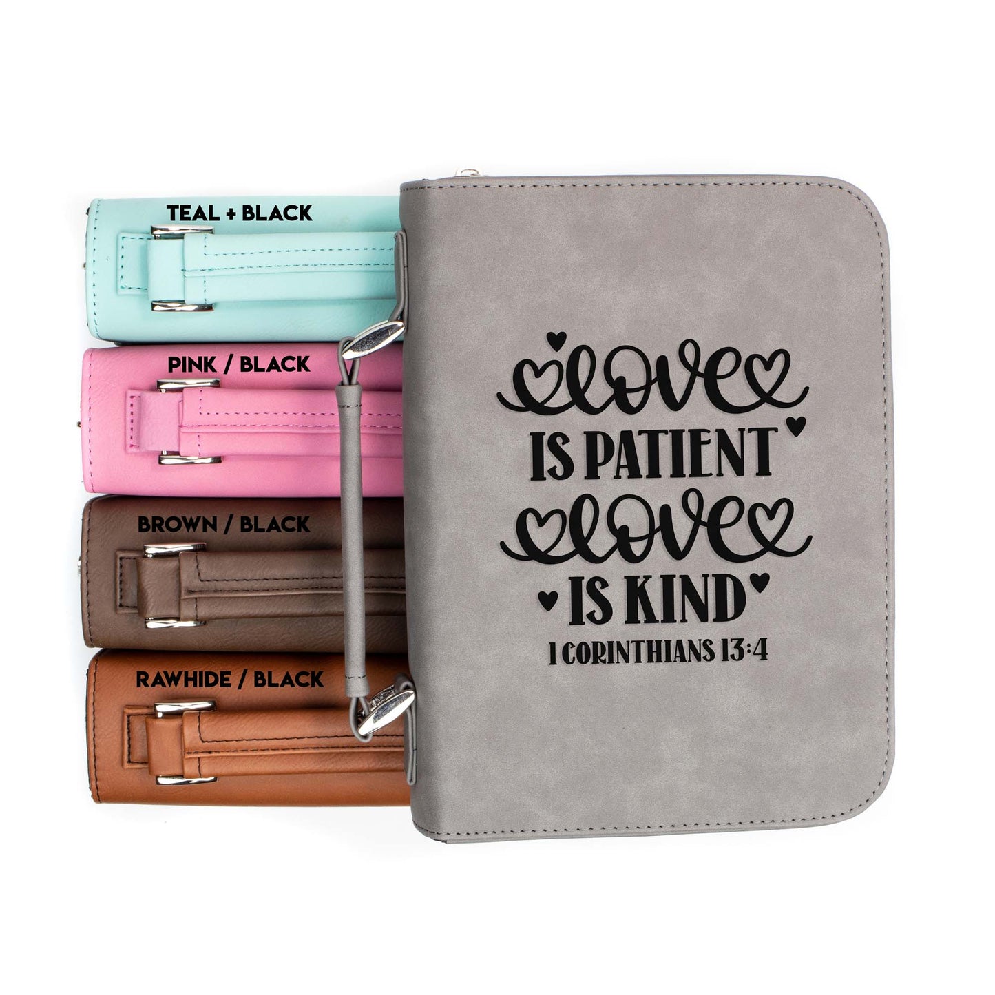 Love is Patient Love is Kind 1 Corinthians 13-4 Bible Cover | Faux Leather With Handle + Pockets