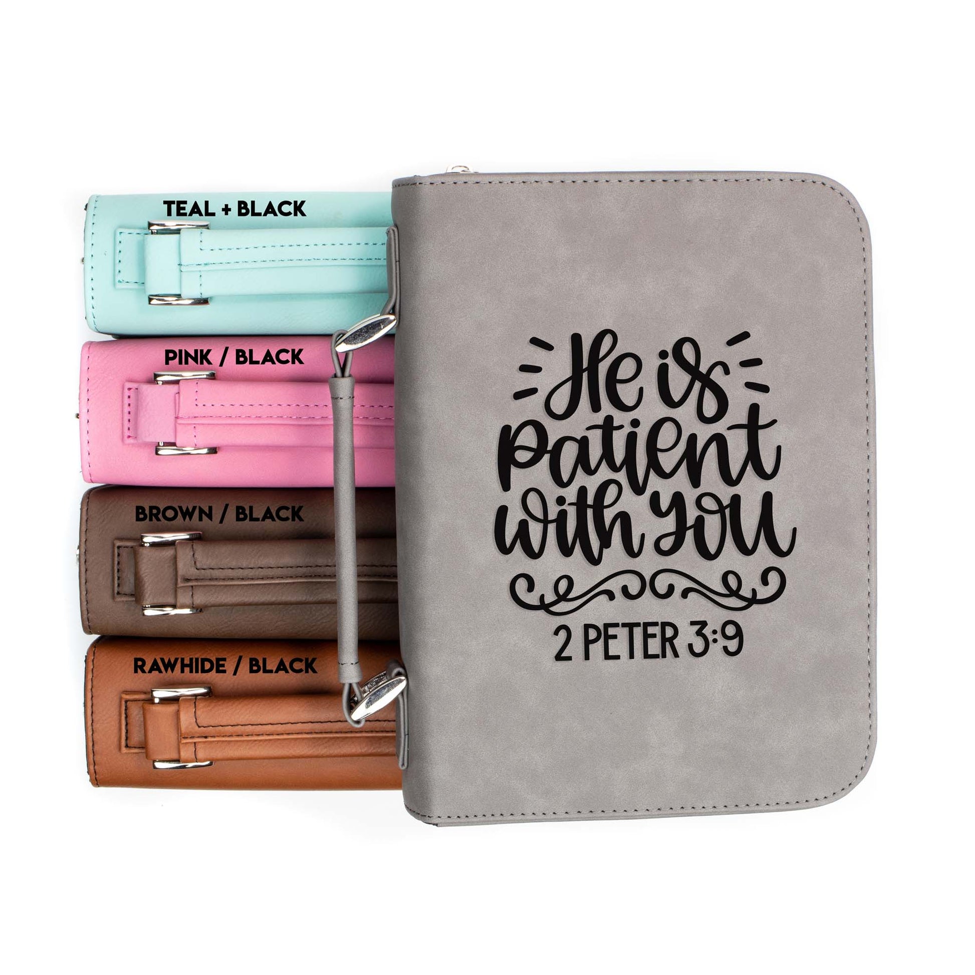 He is Patient with You 2 Peter 3-9 Bible Cover | Faux Leather With Handle + Pockets