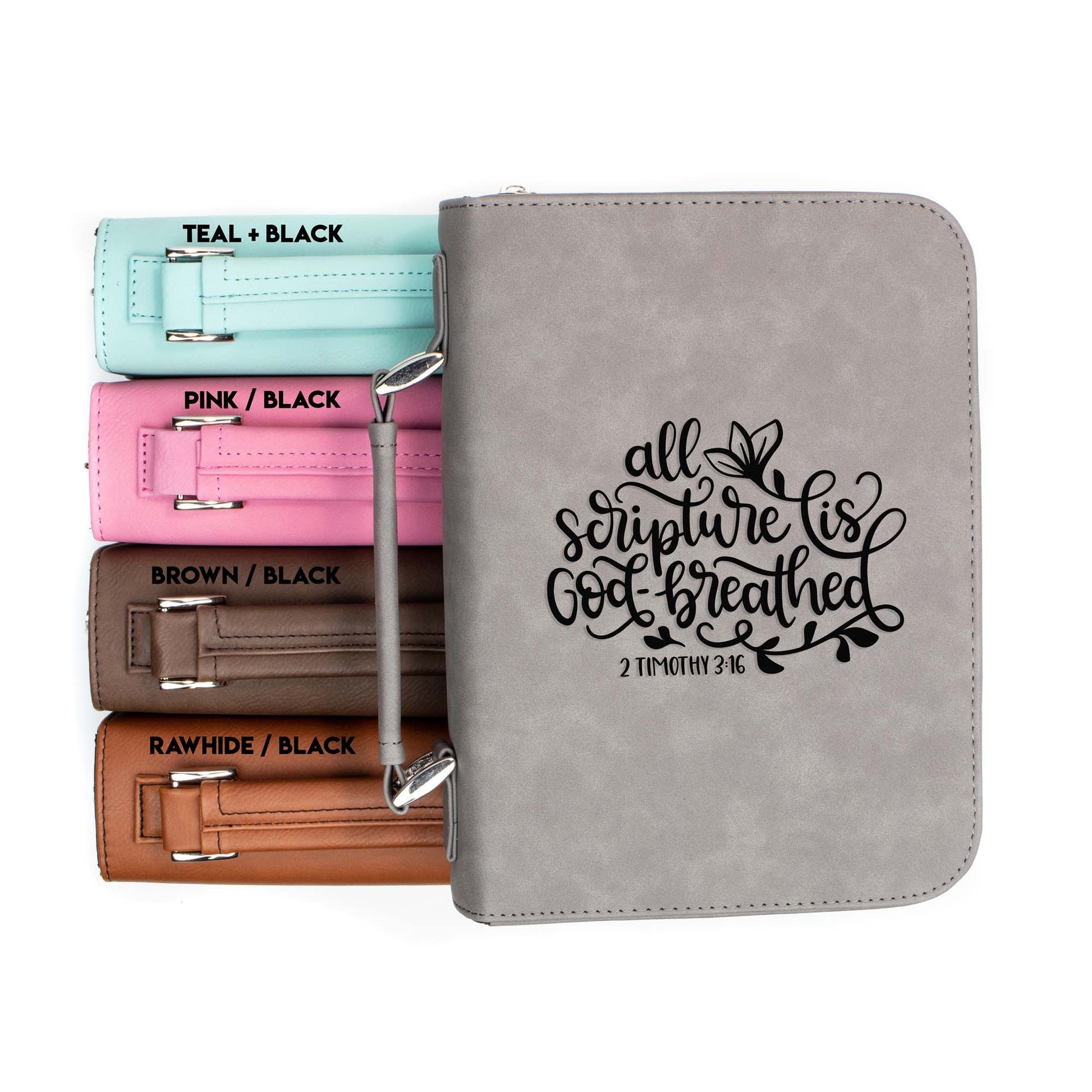 Scripture is God-breathed 2 Timothy 3-16 Bible Cover | Faux Leather With Handle + Pockets