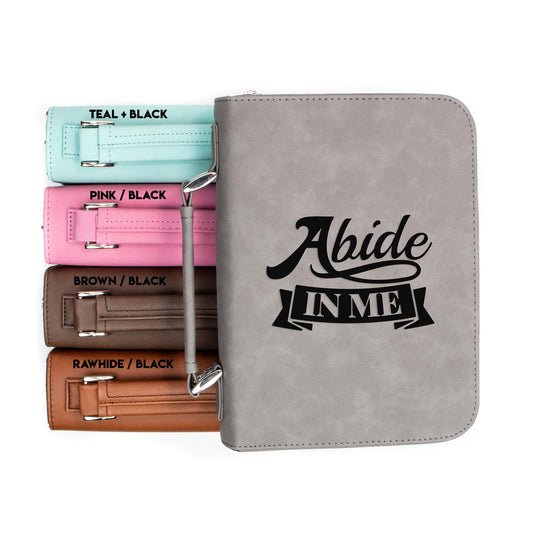 Abide In Me Bible Cover | Faux Leather With Handle + Pockets