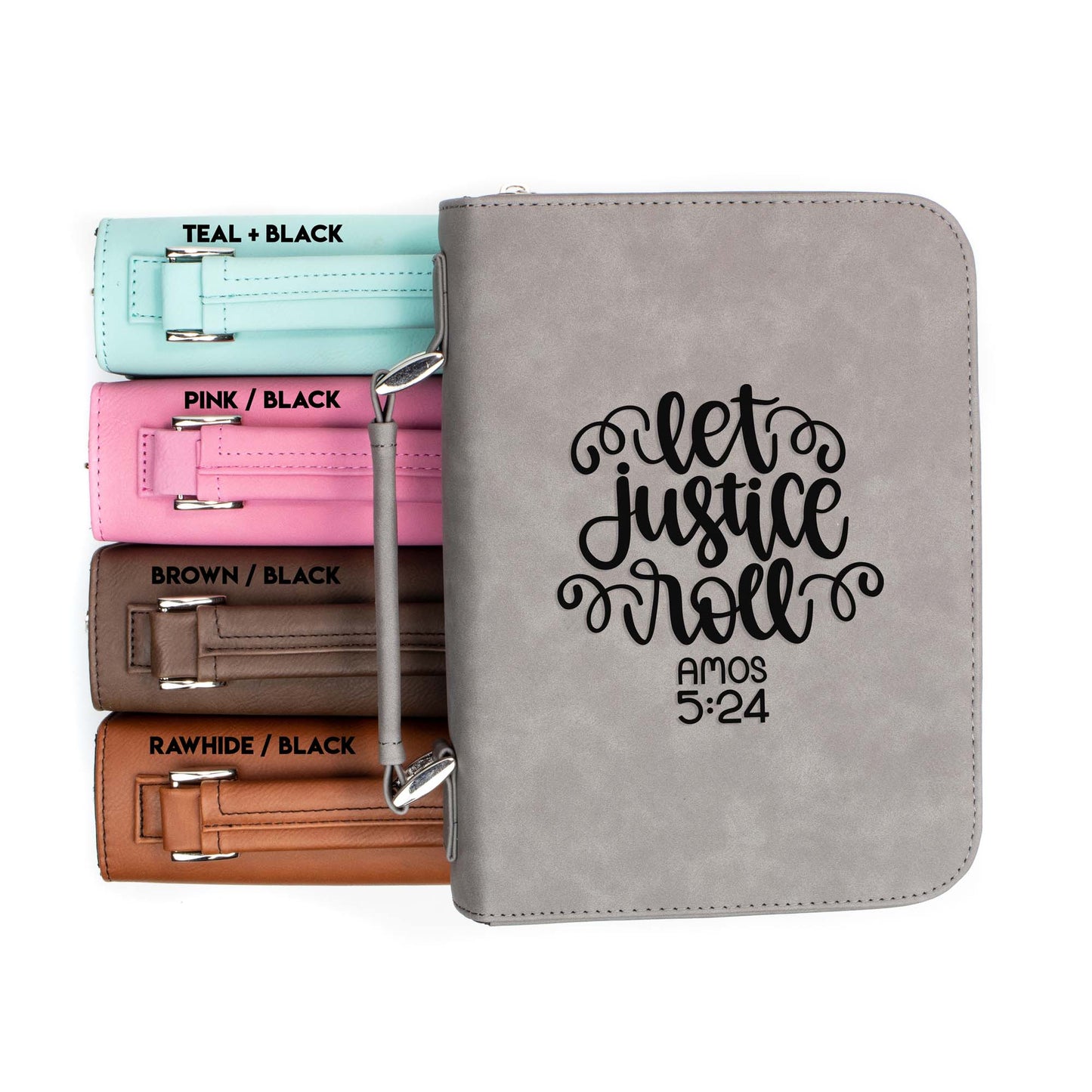 Let Justice Roll Amos 5-24 Bible Cover | Faux Leather With Handle + Pockets