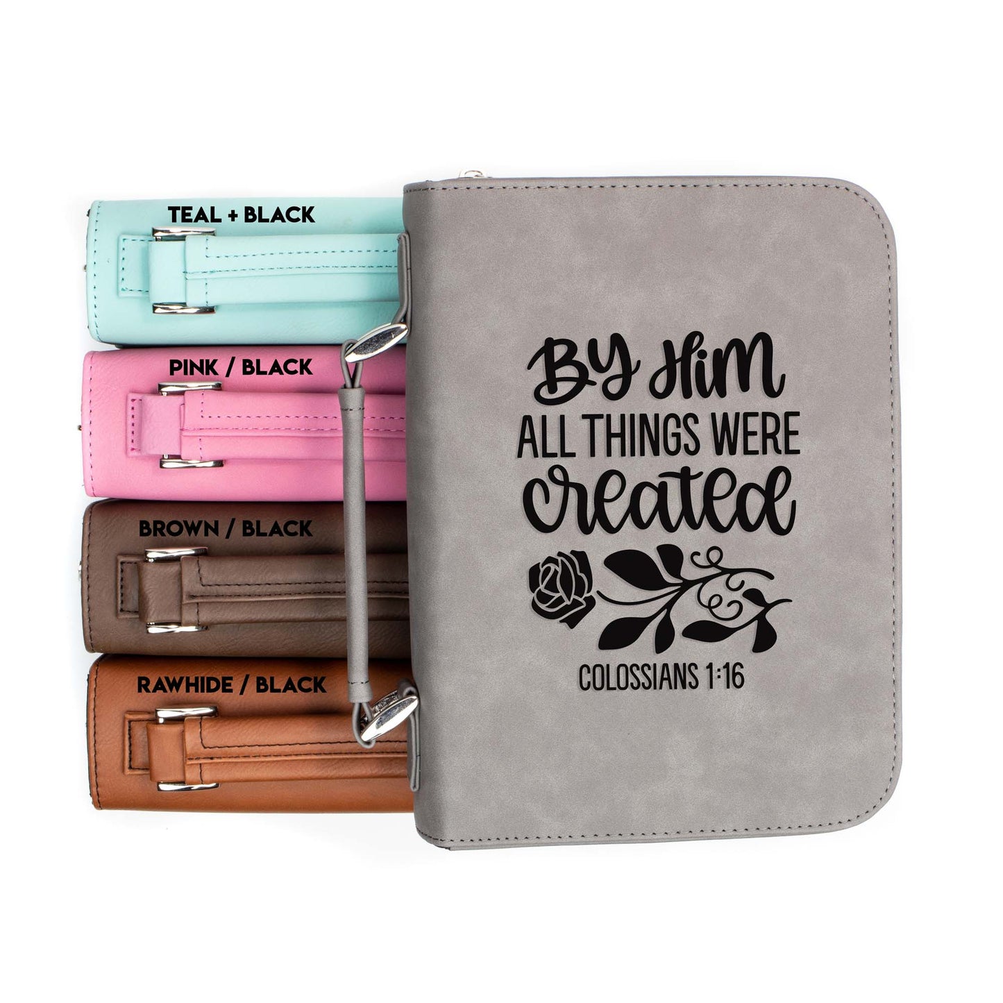 By Him All Things Were Created Colossians 1-16 Bible Cover | Faux Leather With Handle + Pockets