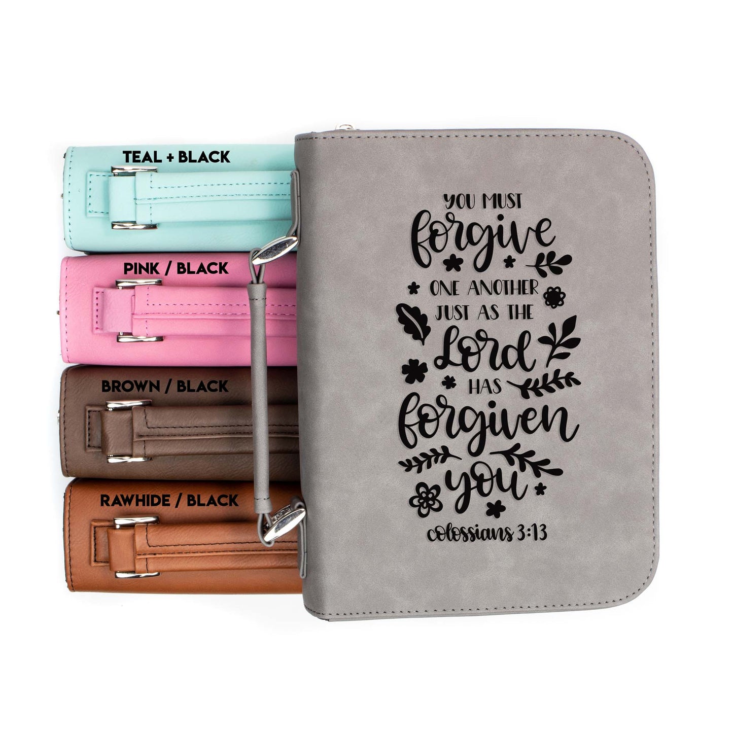 The Lord Has Forgiven You Colossians 3-13 Bible Cover | Faux Leather With Handle + Pockets