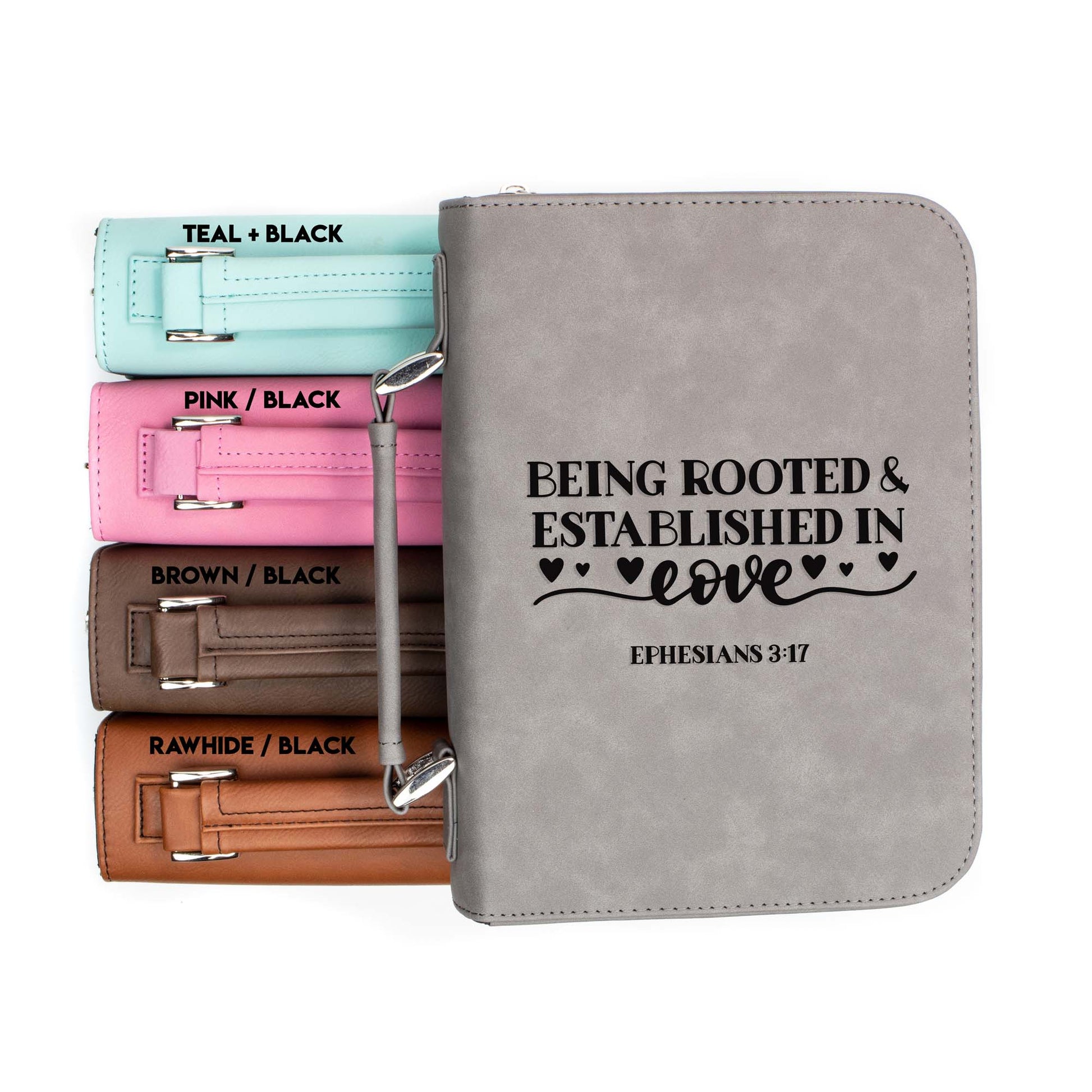 Being Rooted and Established Ephesians 3-17 Bible Cover | Faux Leather With Handle + Pockets