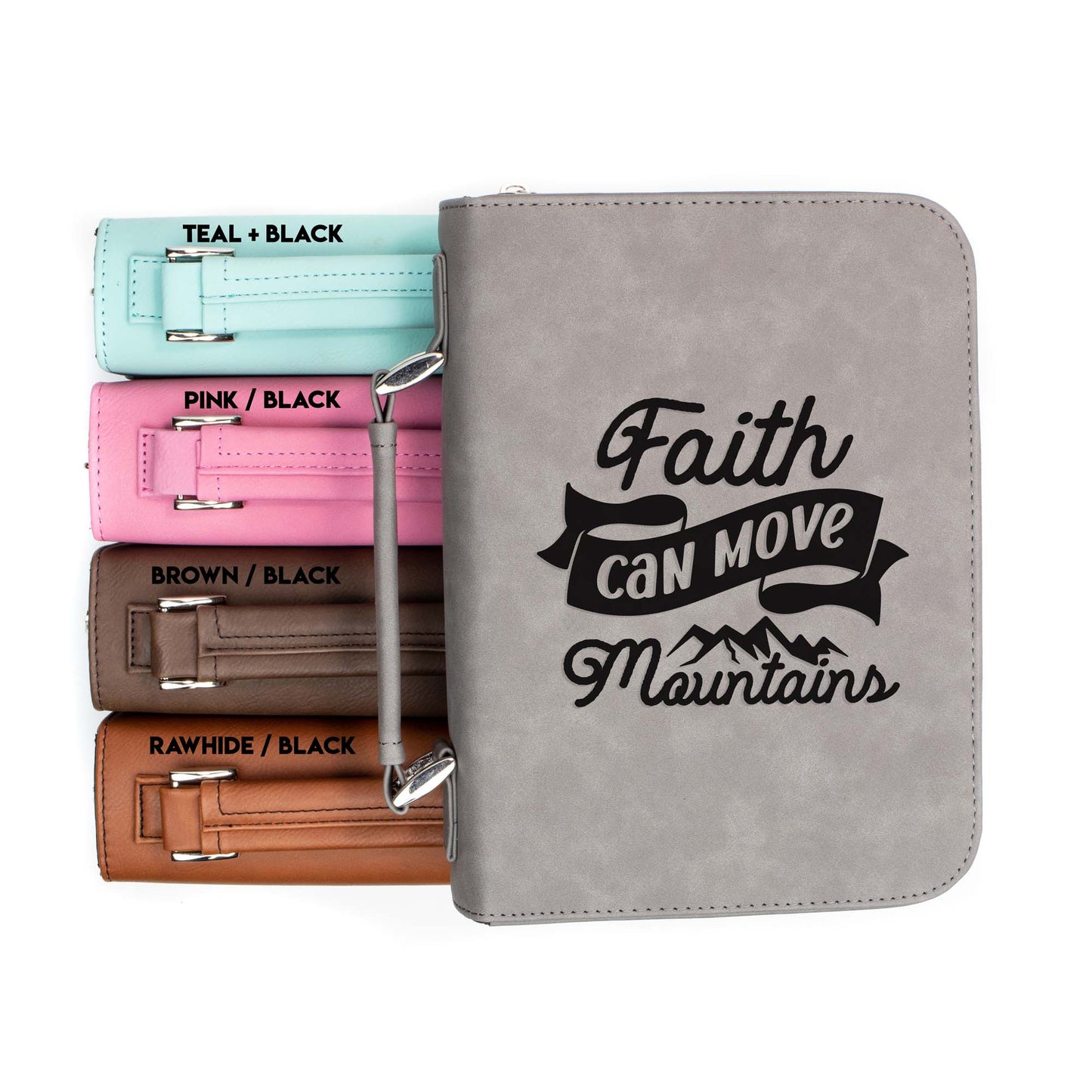 Faith Can Move Mountains Bible Cover | Faux Leather With Handle + Pockets