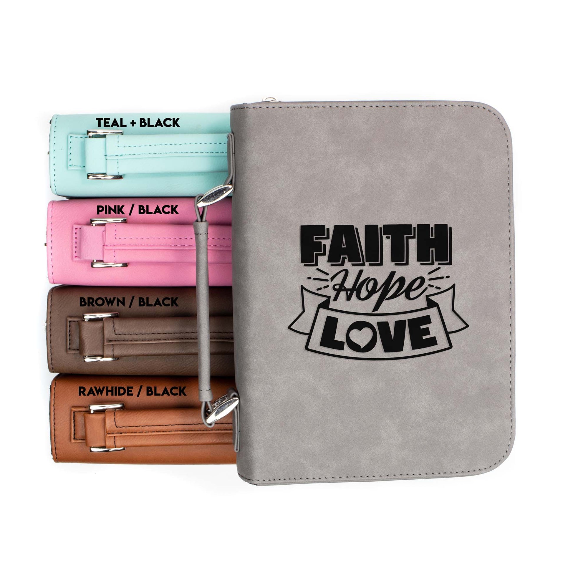 Faith Hope Love Bible Cover | Faux Leather With Handle + Pockets