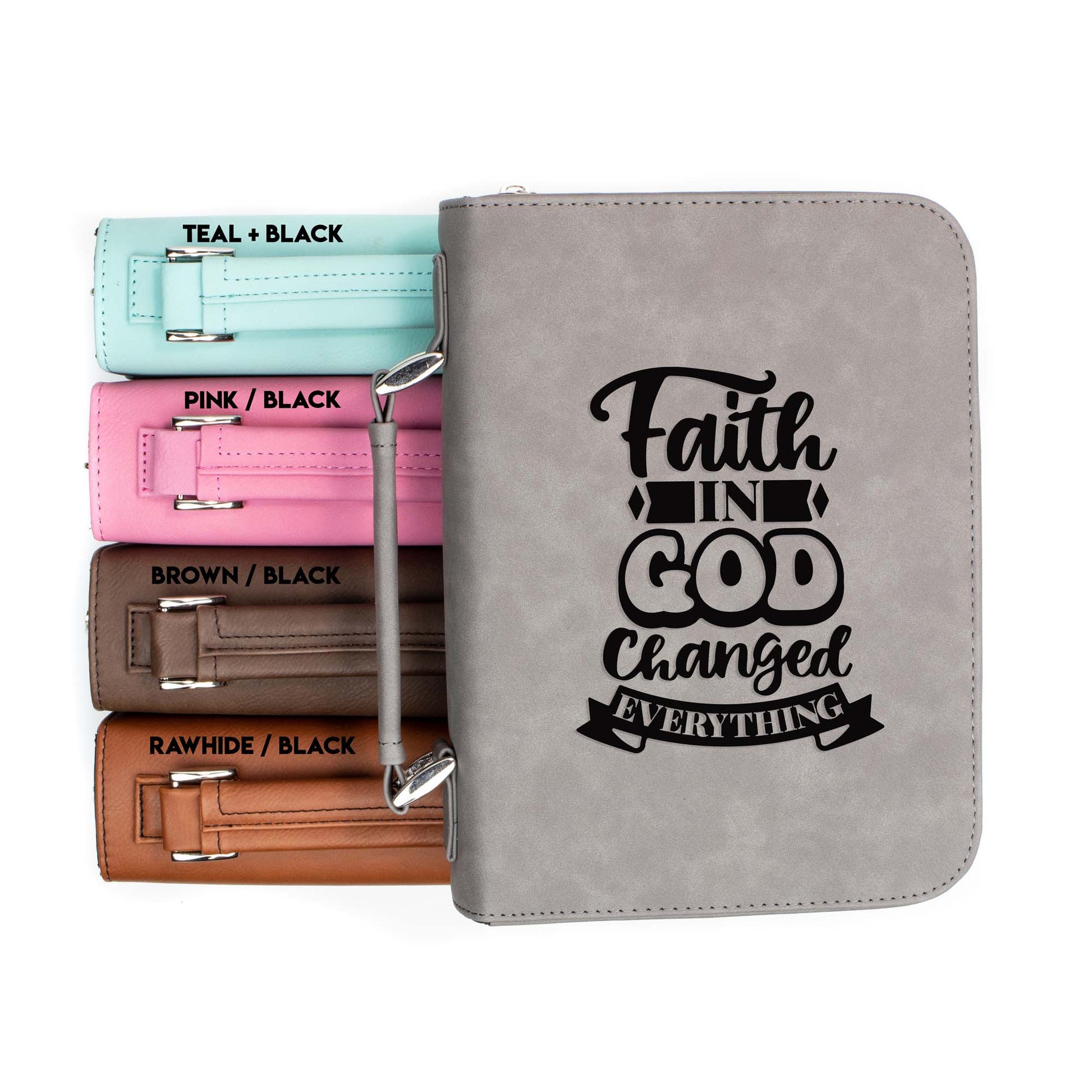 Faith In God Changed Everything Bible Cover | Faux Leather With Handle + Pockets