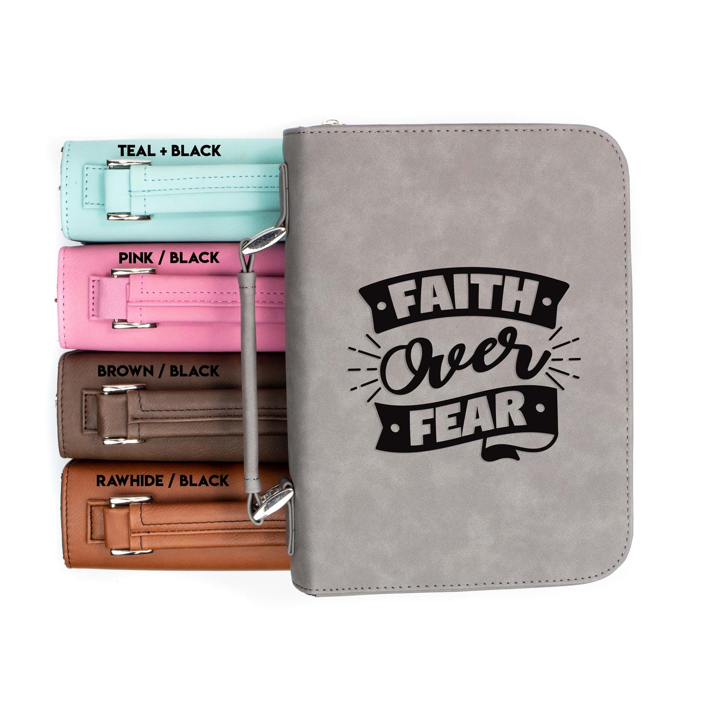 Faith Over Fear Bible Cover | Faux Leather With Handle + Pockets