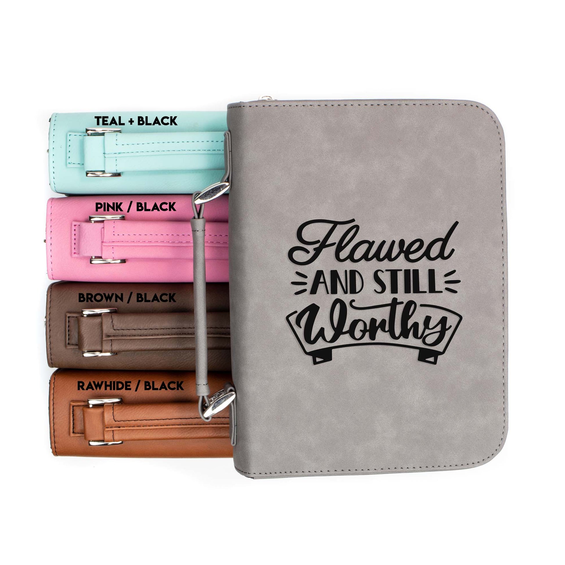 Flawed And Still Worthy Bible Cover | Faux Leather With Handle + Pockets
