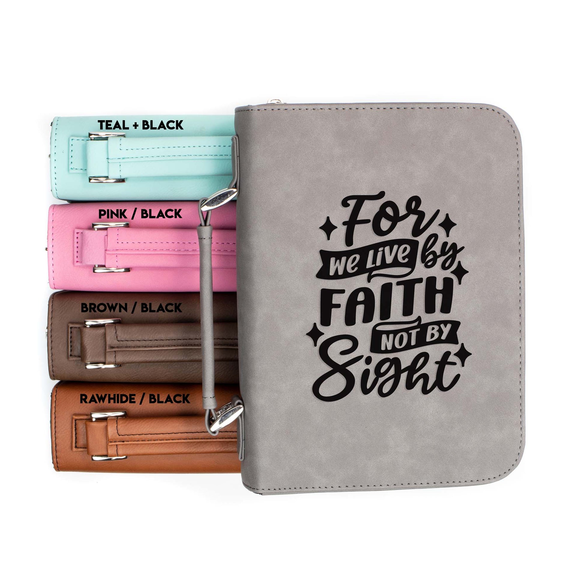 For We Live By Faith Not By Sight Bible Cover | Faux Leather With Handle + Pockets