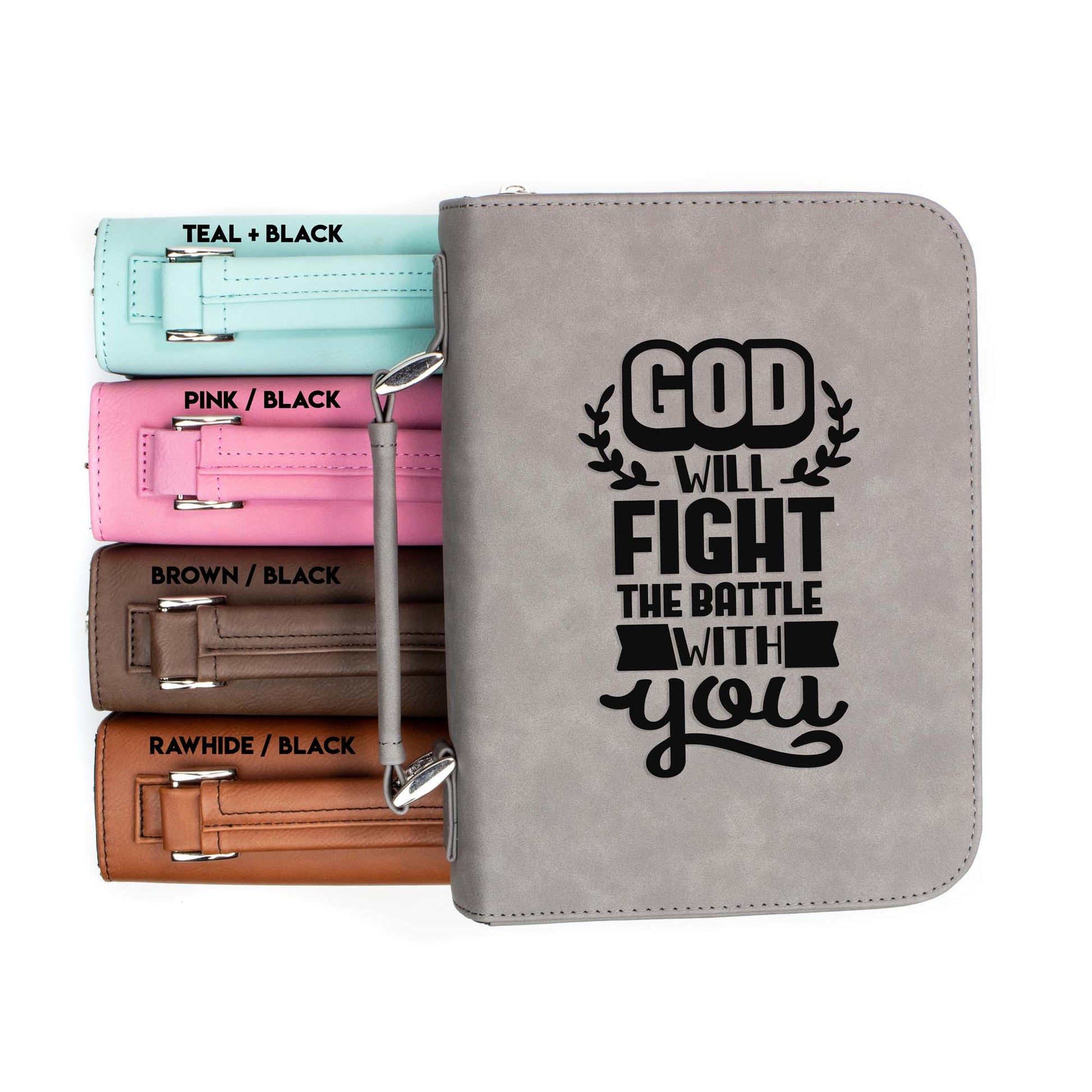 God Will Fight The Battle With You Bible Cover | Faux Leather With Handle + Pockets