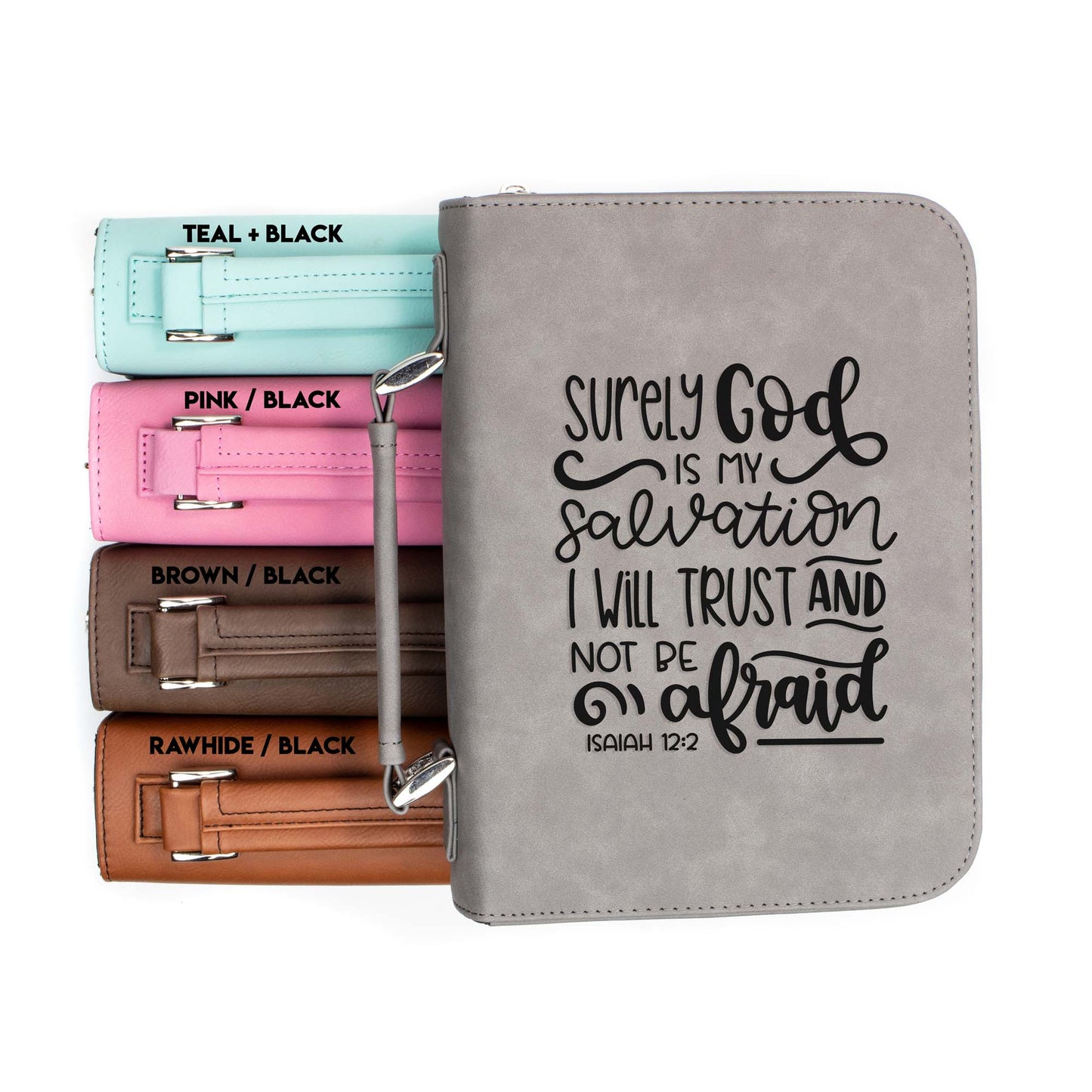 God is My Salvation Isaiah 12-2 Bible Cover | Faux Leather With Handle + Pockets