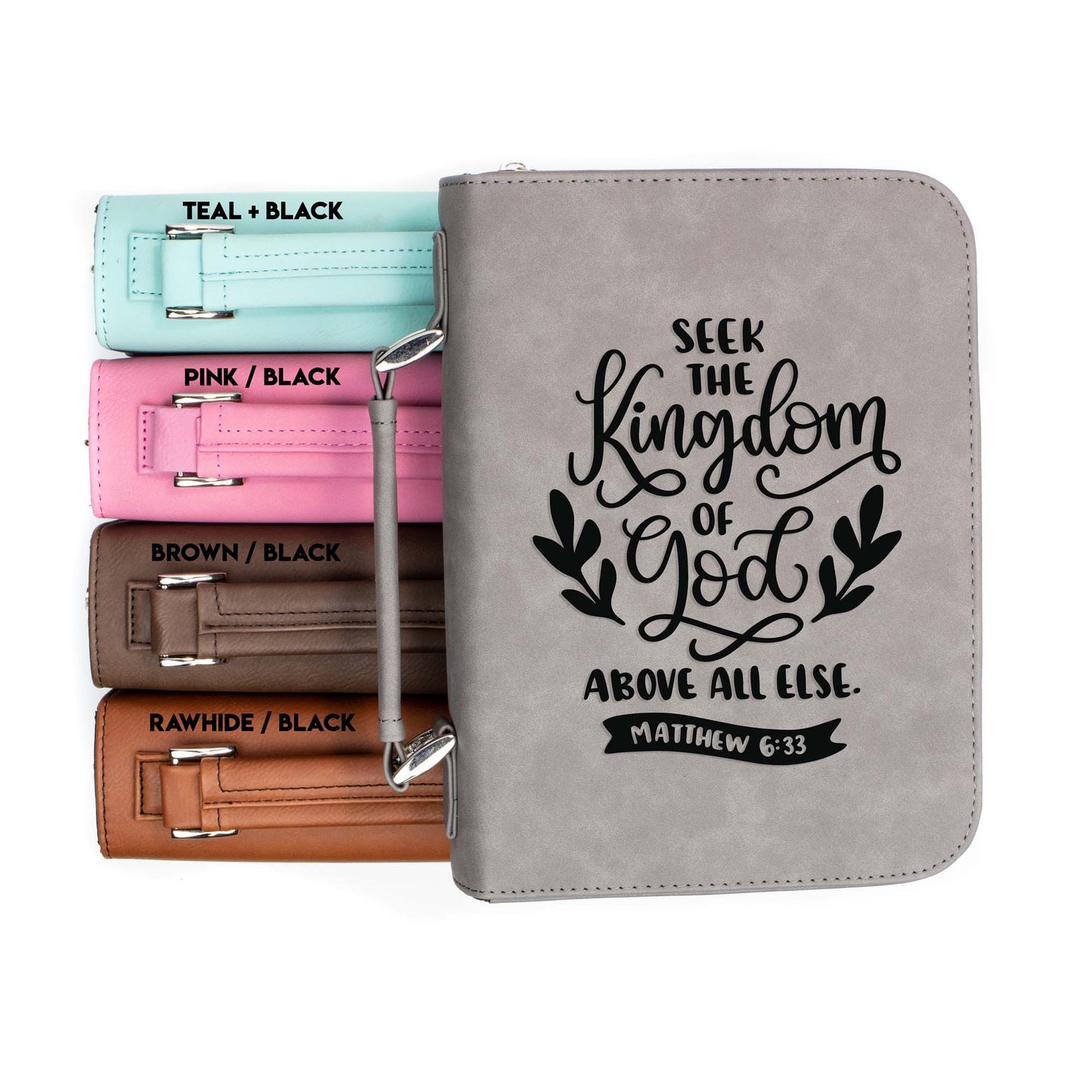 Seek the Kingdom of God Matthew 6-33 Bible Cover | Faux Leather With Handle + Pockets