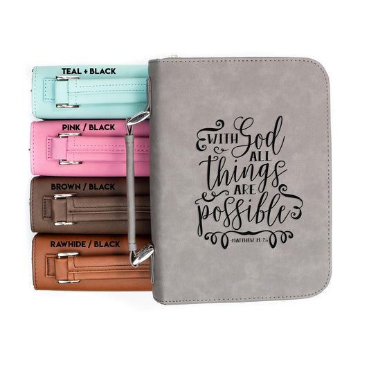All Things Are Possible Matthew 19-26 Bible Cover | Faux Leather With Handle + Pockets