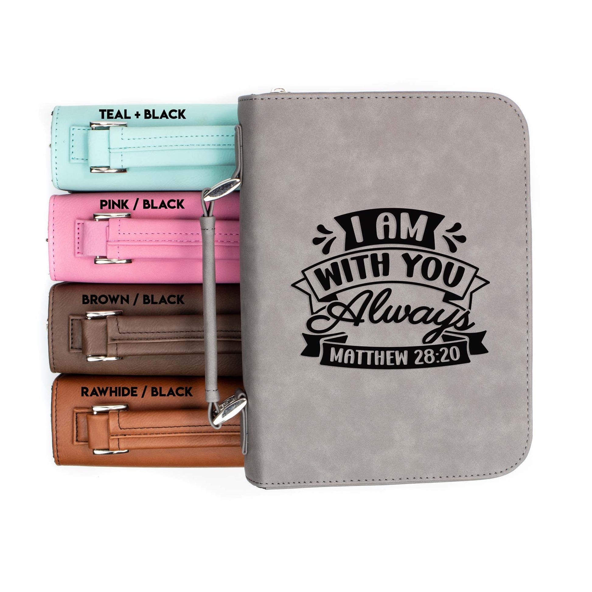 I Am With You Always Matthew 28-20 Bible Cover | Faux Leather With Handle + Pockets
