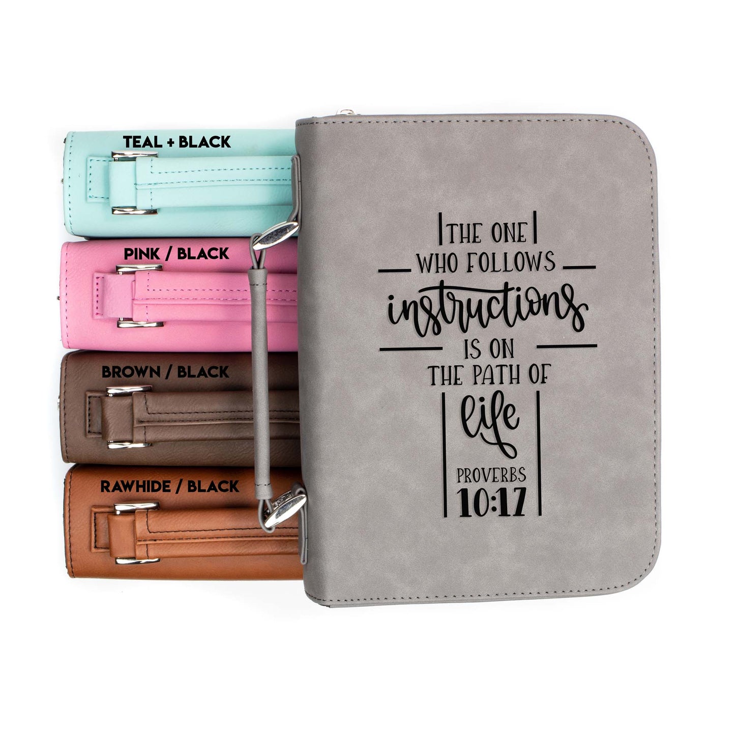 The One Who Follows Proverbs 10-17 Bible Cover | Faux Leather With Handle + Pockets