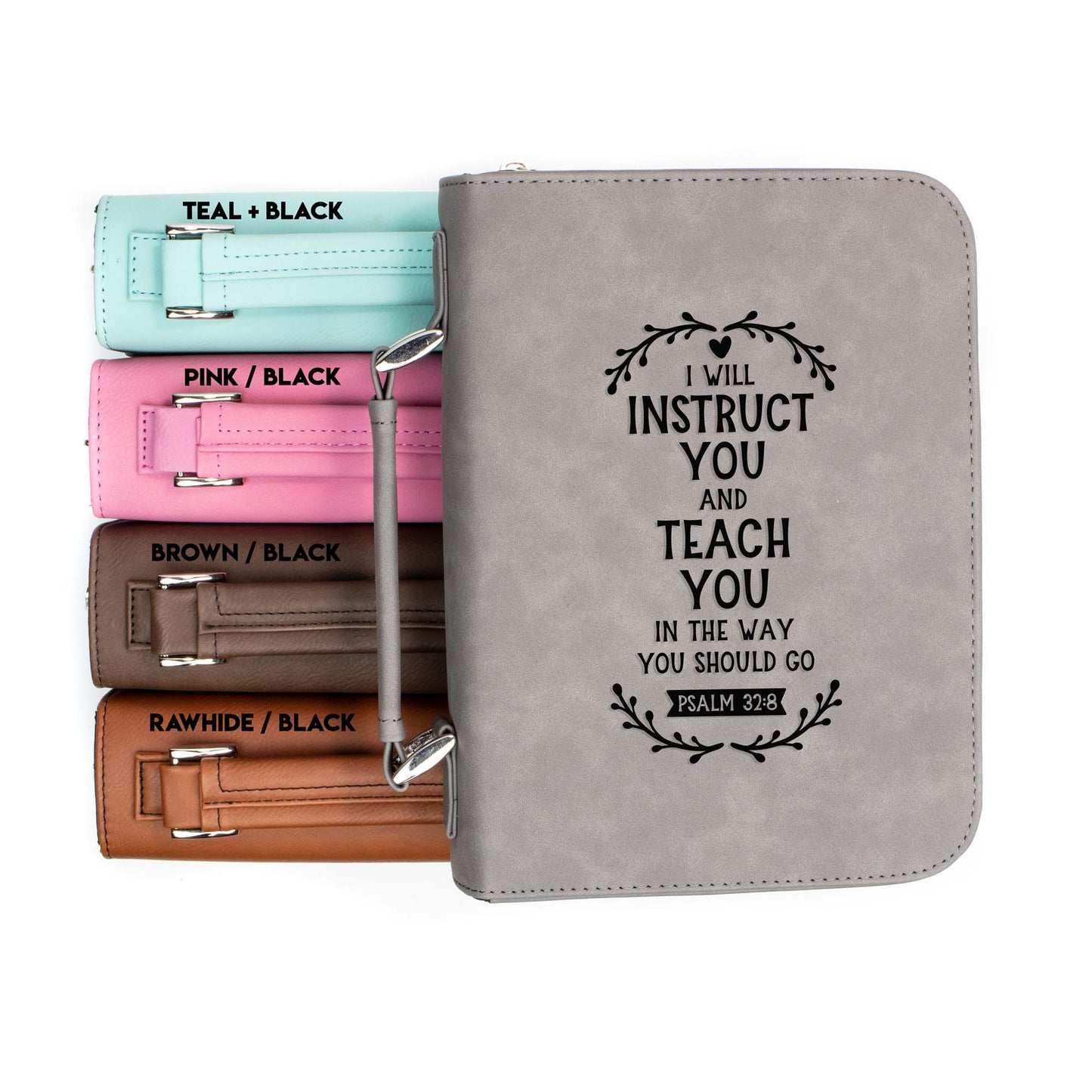 I Will Instruct You Psalm 32-8 Bible Cover | Faux Leather With Handle + Pockets