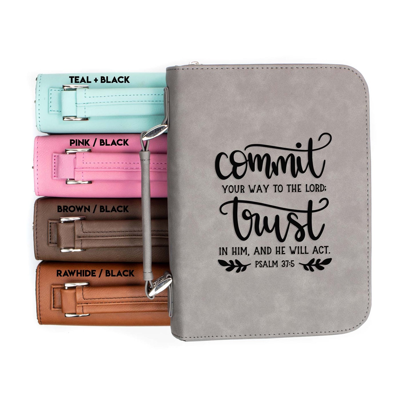 Commit to the Lord Psalm 37-5 Bible Cover | Faux Leather With Handle + Pockets