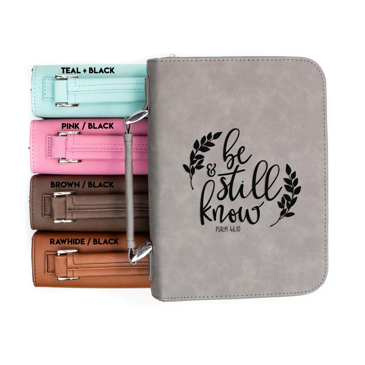 Be Still and Know Psalm 46-10 Bible Cover | Faux Leather With Handle + Pockets