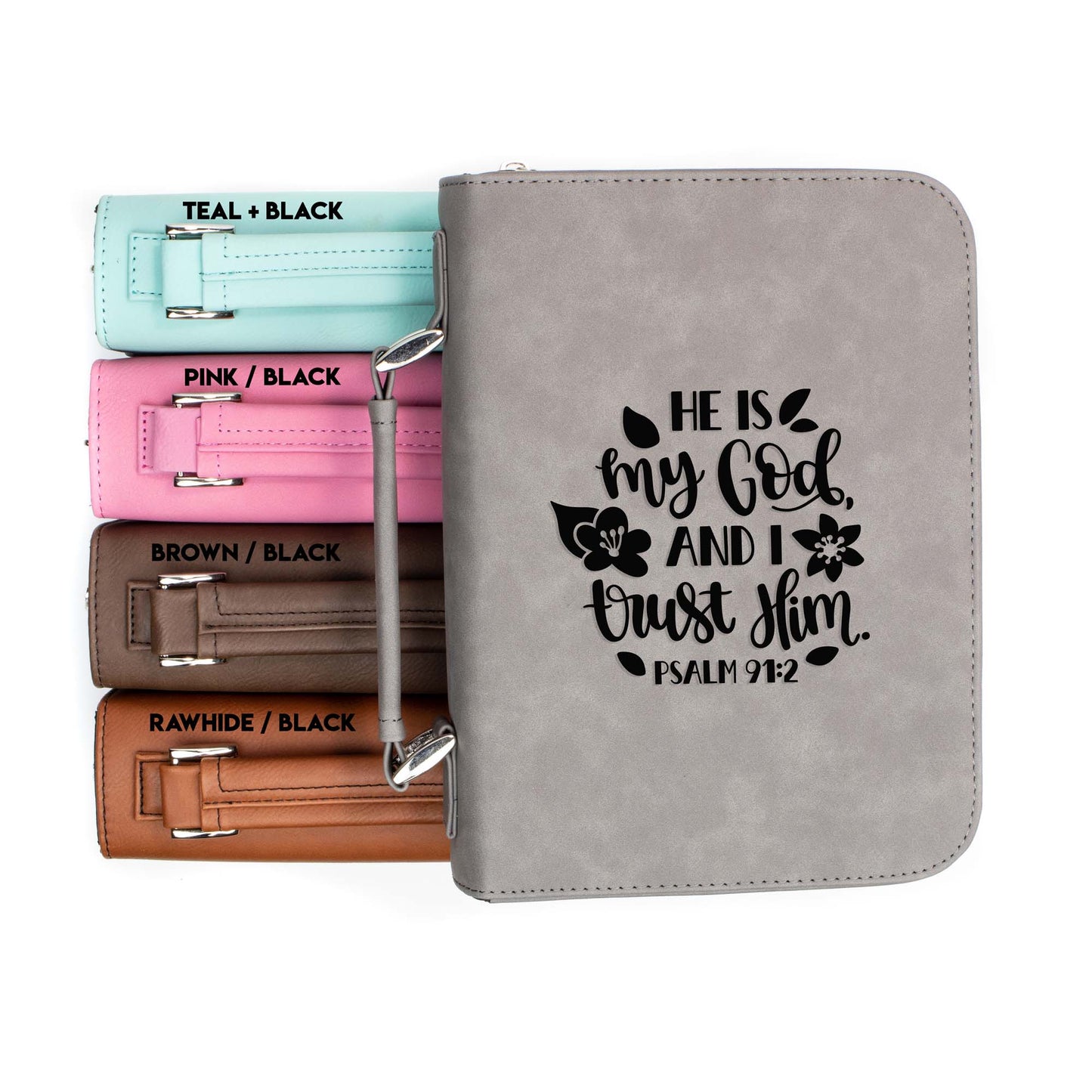 He is My God and I Trust Him Psalm 91-2 Bible Cover | Faux Leather With Handle + Pockets