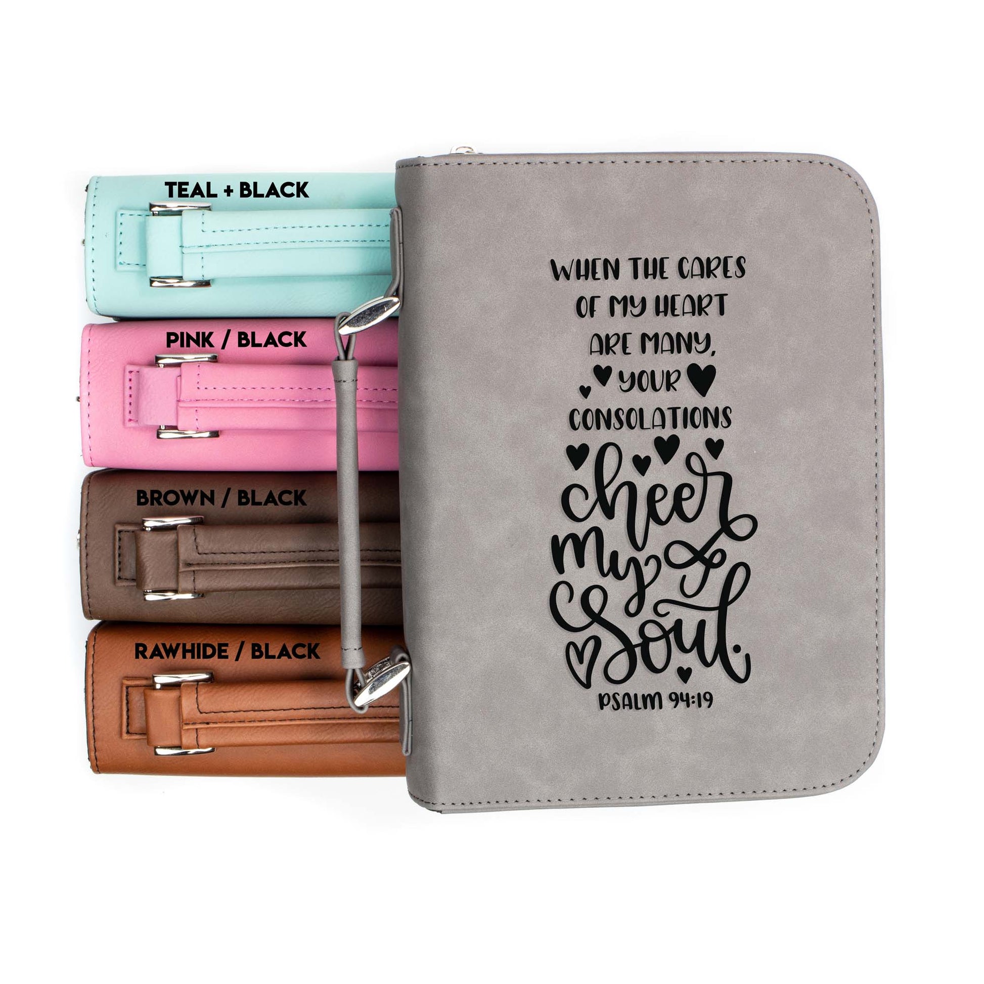 Cheer My Soul Psalm 94-19 Bible Cover | Faux Leather With Handle + Pockets
