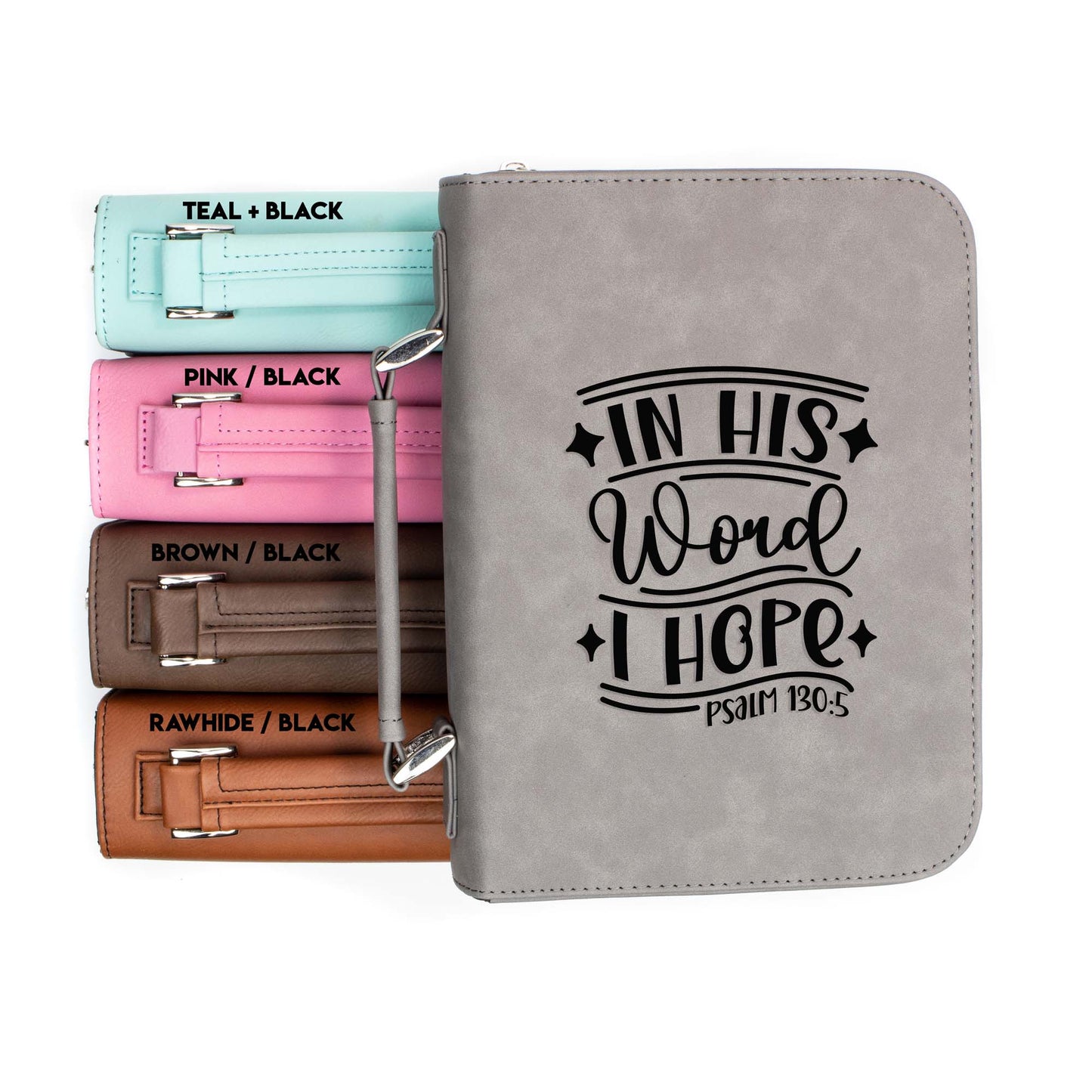 In His Word I Hope Psalm 130-5 Bible Cover | Faux Leather With Handle + Pockets