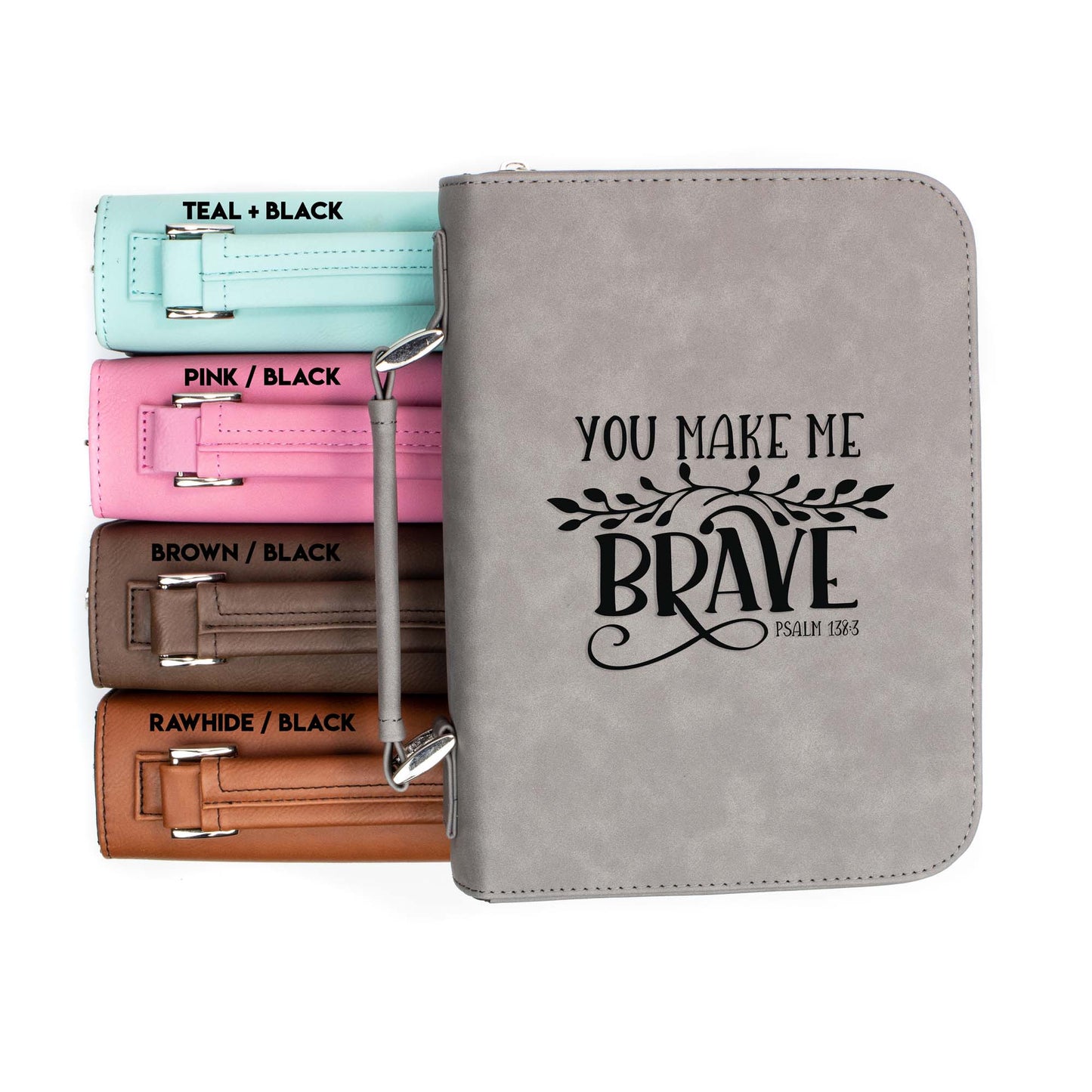You Make Me Brave Psalm 138-3 Bible Cover | Faux Leather With Handle + Pockets