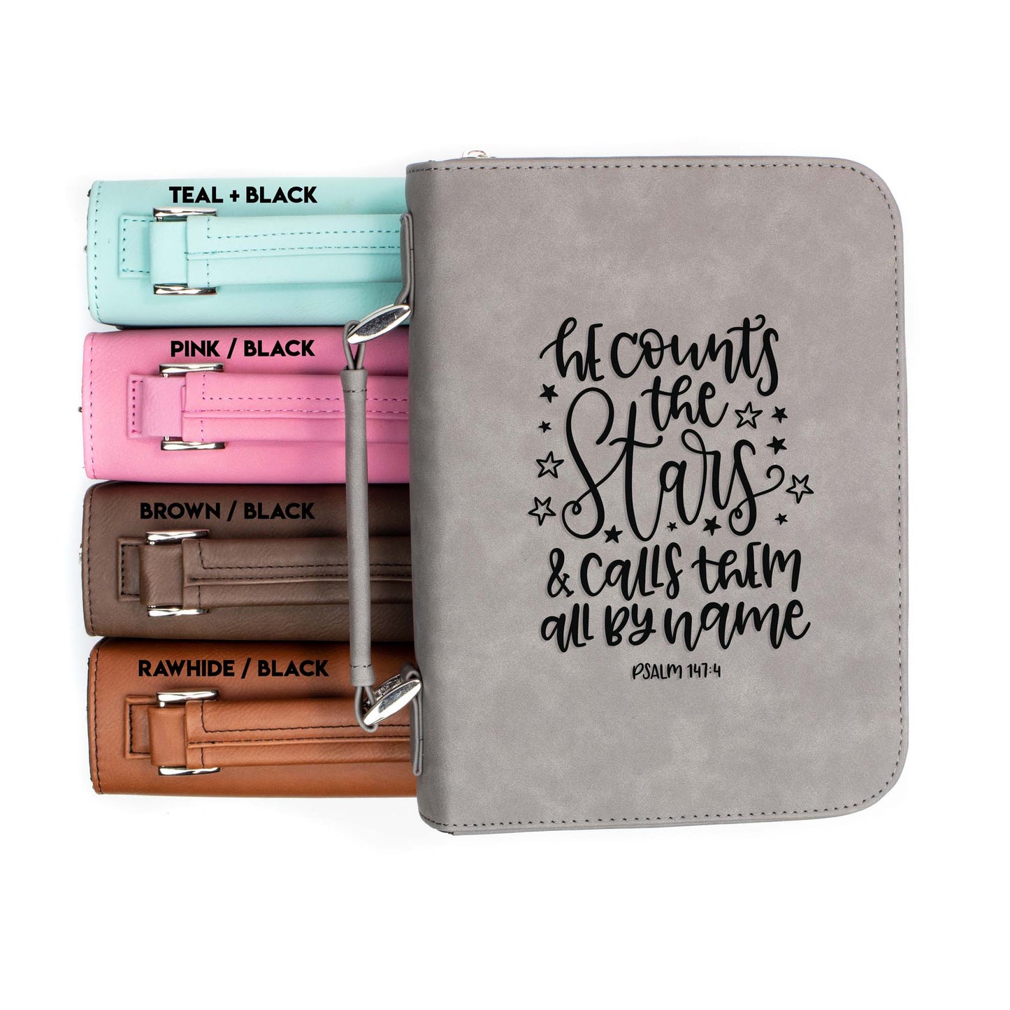 Calls Them All By Name Psalm 147-4 Bible Cover | Faux Leather With Handle + Pockets