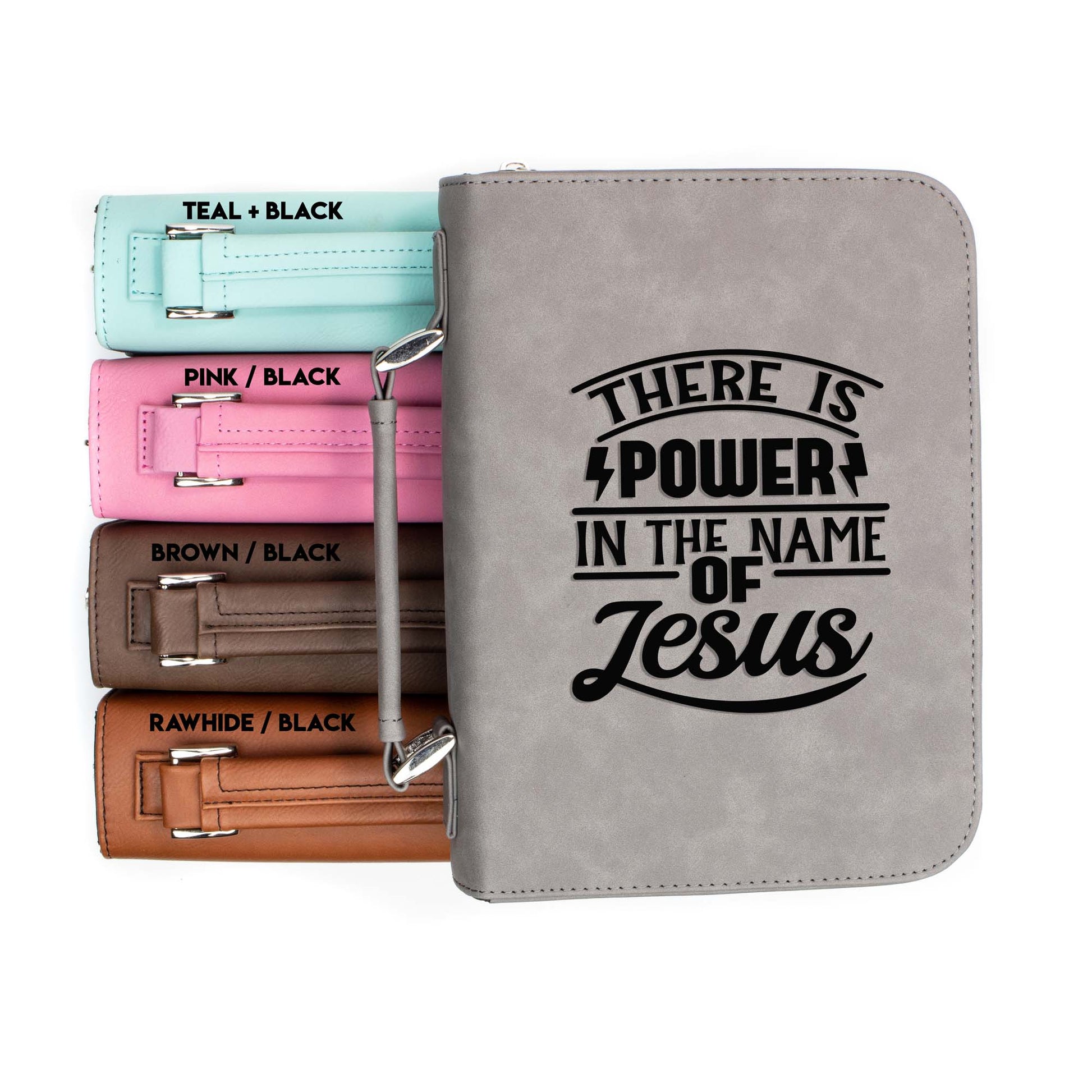 There Is Power In The Name Of Jesus Bible Cover | Faux Leather With Handle + Pockets