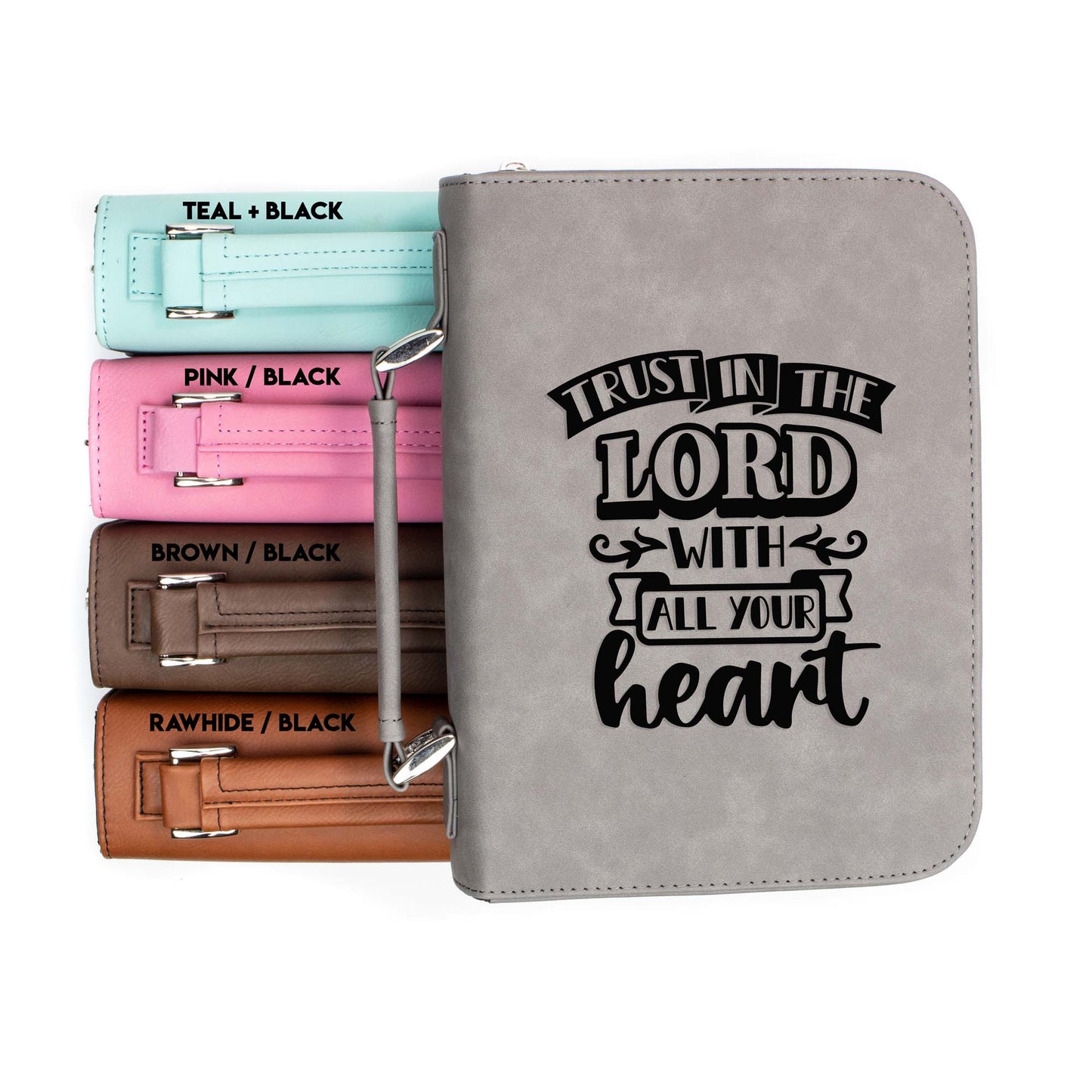 Trust In The Lord With All Your Heart Bible Cover | Faux Leather With Handle + Pockets