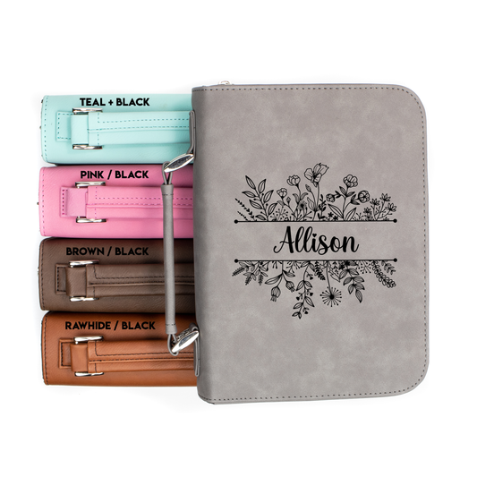 Personalized Wildflower Bible Cover | Faux Leather With Handle + Pockets