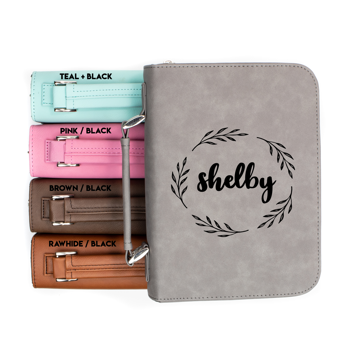 Personalized Wreath Bible Cover | Faux Leather With Handle + Pockets