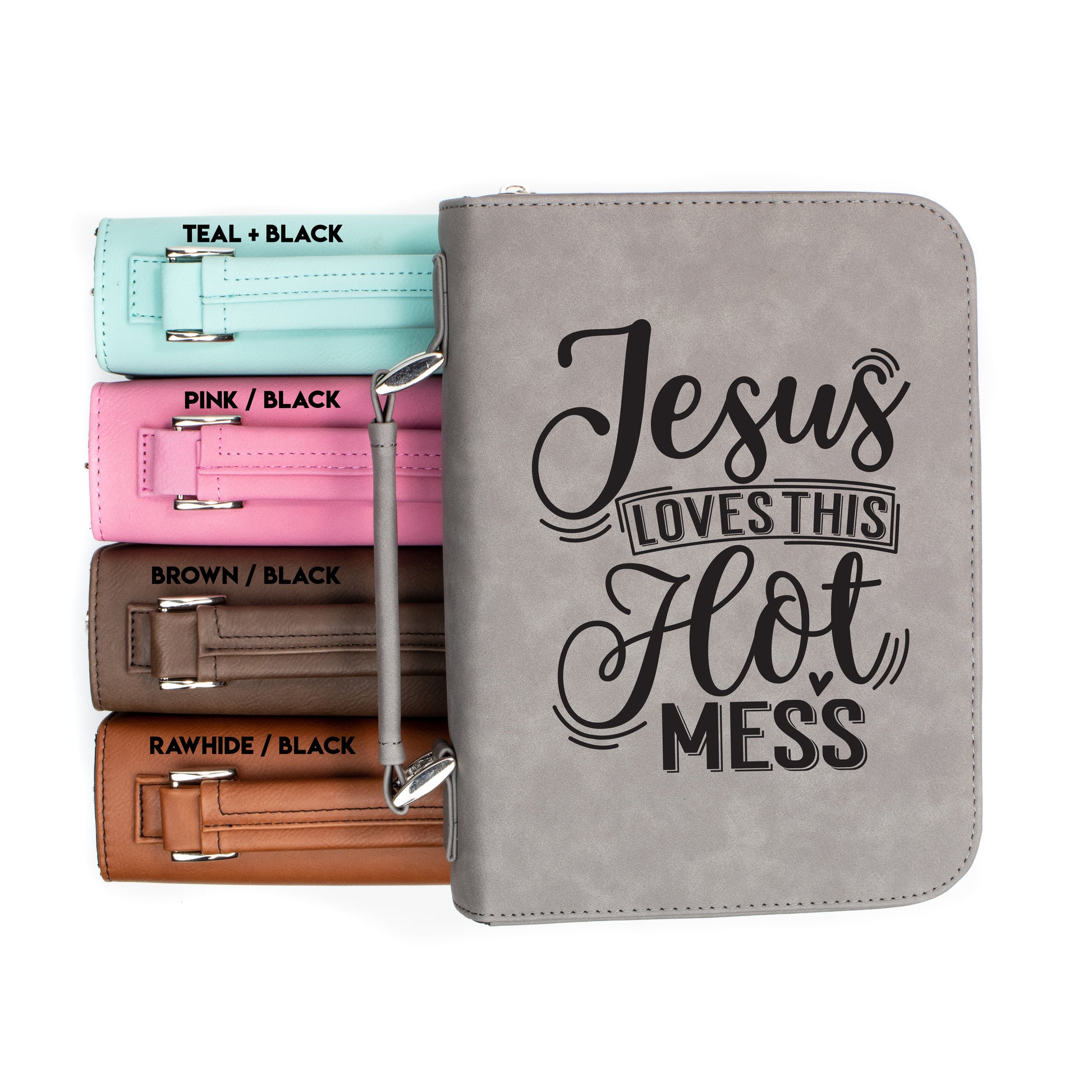 Jesus Loves This Hot Mess Bible Cover | Faux Leather With Handle + Pockets