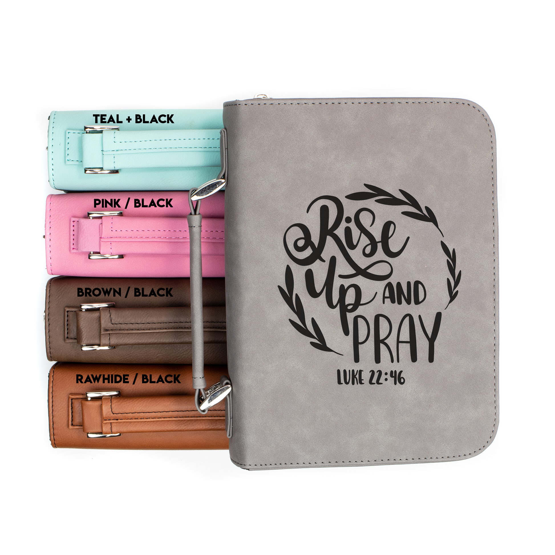 Rise Up And Pray Wreath Luke 22:46 Bible Cover | Faux Leather With Handle + Pockets